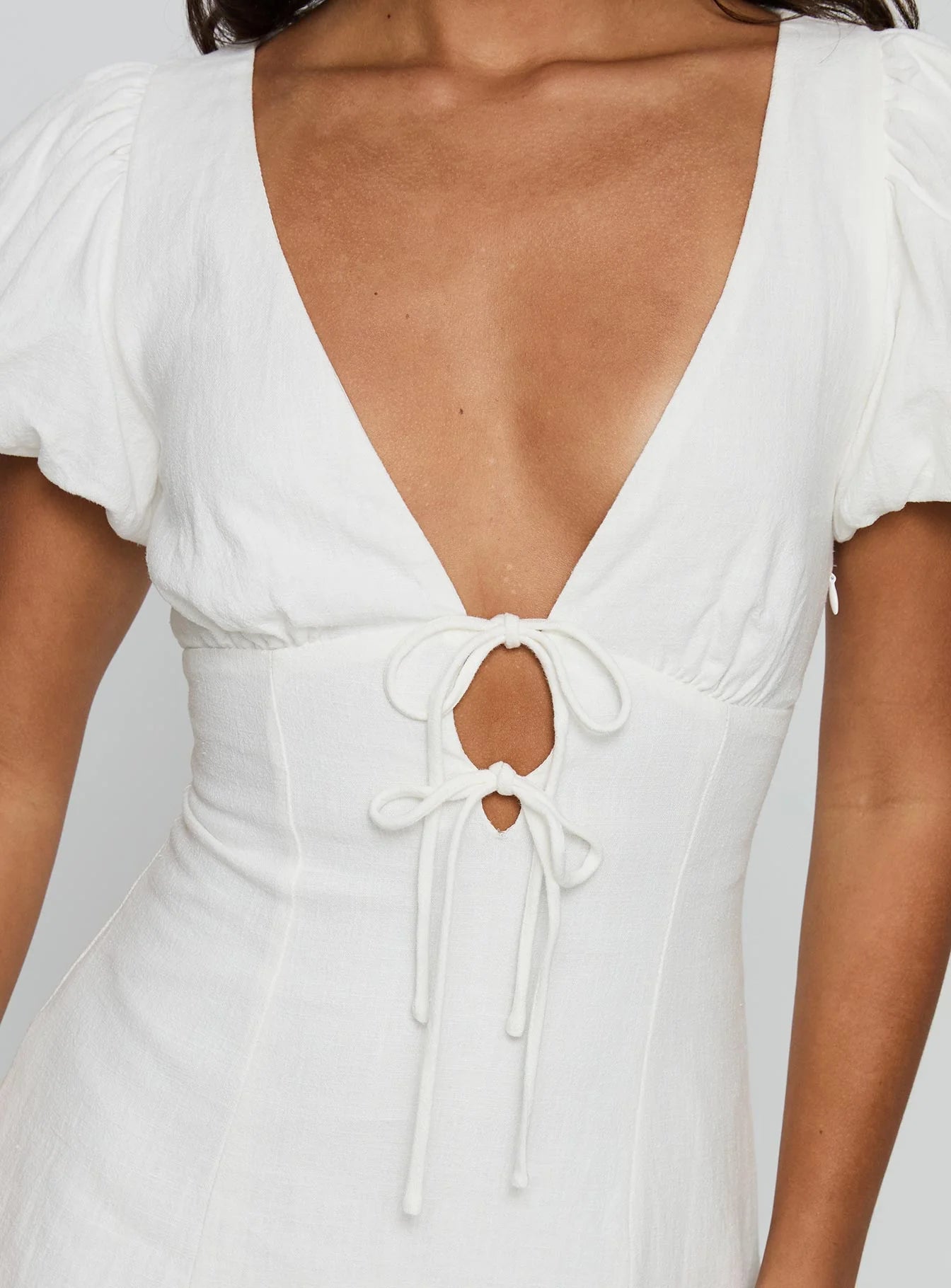 Beloved Puff Sleeve Linen Blend Mini Dress White