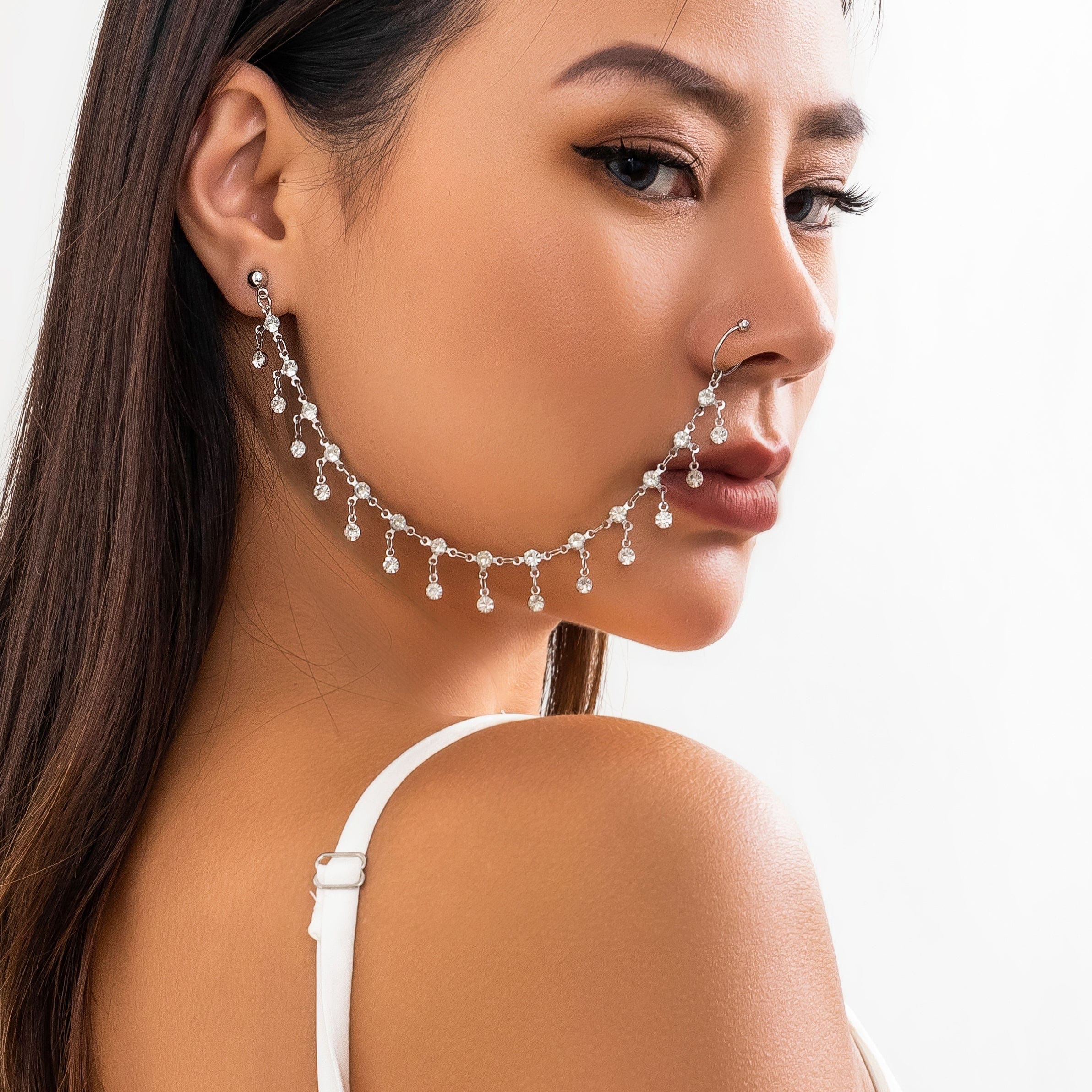 Bohemia Crystal Tassel Nose To Ear Chain
