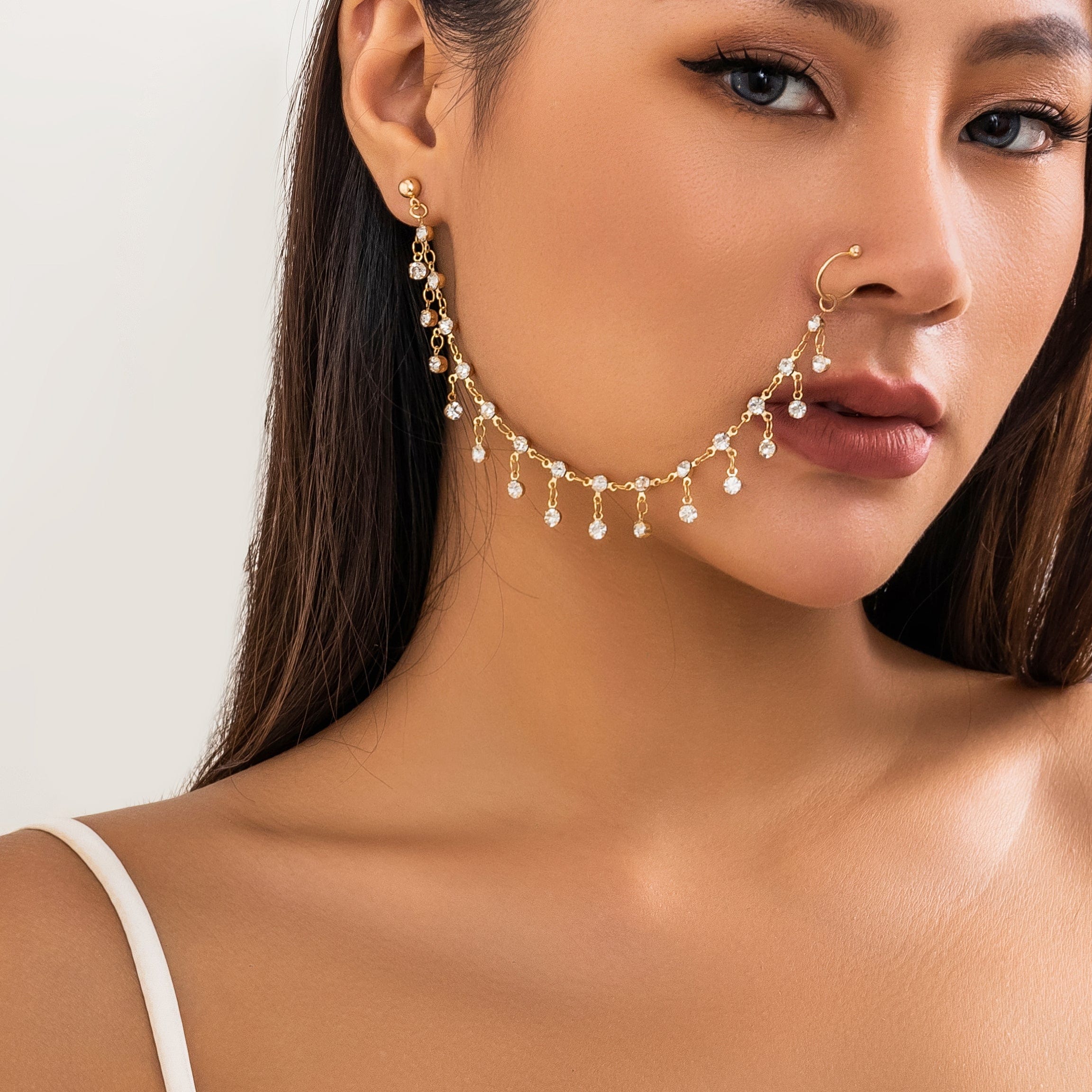 Bohemia Crystal Tassel Nose To Ear Chain