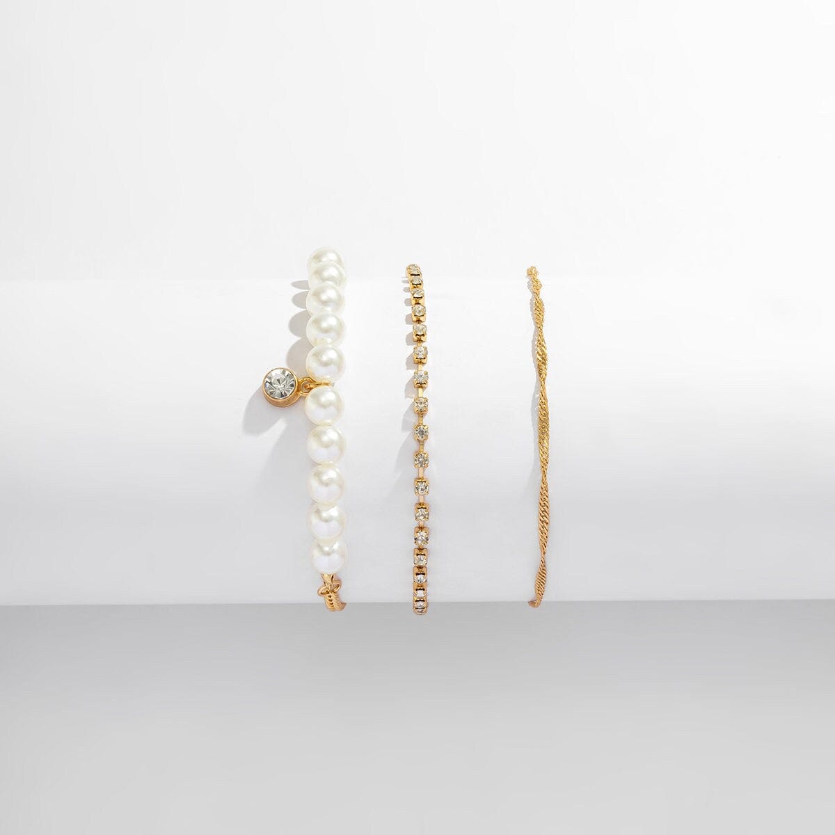 Bohemia CZ Inlaid Pearl Charm Stackable Anklet Set